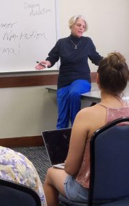 Ina Hillebrandt working with seminar attendees to get them started on their writing project.